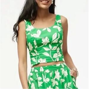 J. Crew Green & White Floral Print Smocked Back Cropped Top Size 4